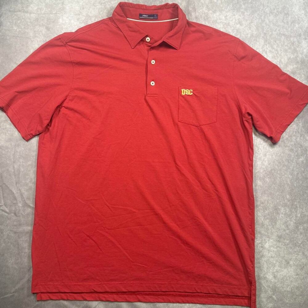 Johnnie-O USC Trojans Polo Shirt Men XL Red Cotton Blend Pocket Vintage Tag